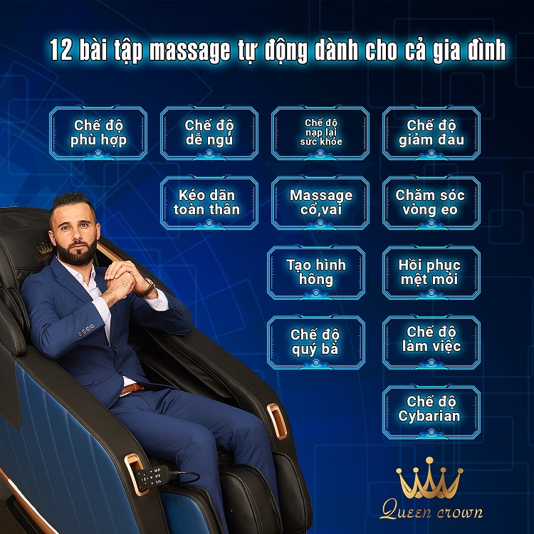 Ghế massage Queen Crown Fantasy X6 thích ứng12 bài tập massage tự động cho cả gia đình