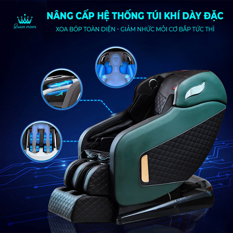 Ghế massage Queen Crown QC CX8 trang bị túi khí dày đặc