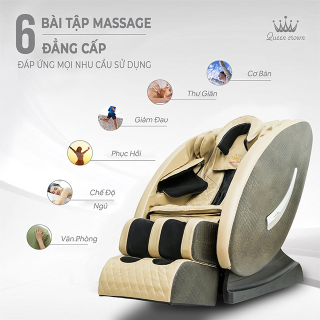 Ghế massage Queen Crown QC LX888 thiết lập 6 bài tập tự động