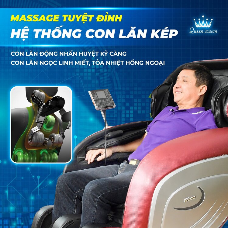 Ghế massage Queen Crown QC MD2 Pro massage hệ thống con lăn kép