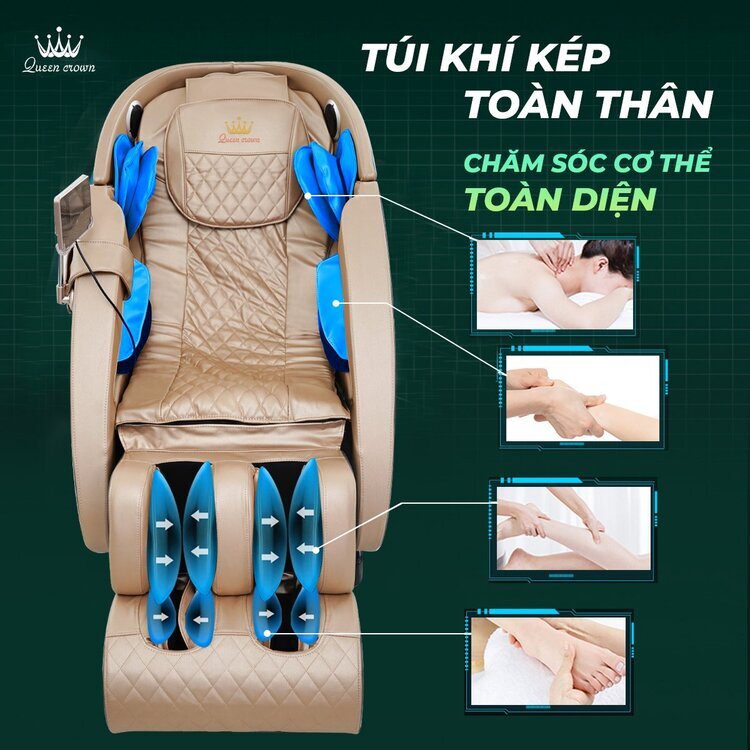 Ghế massage Queen Crown QC SL666 trang bị hệ thống túi khí hiện đại