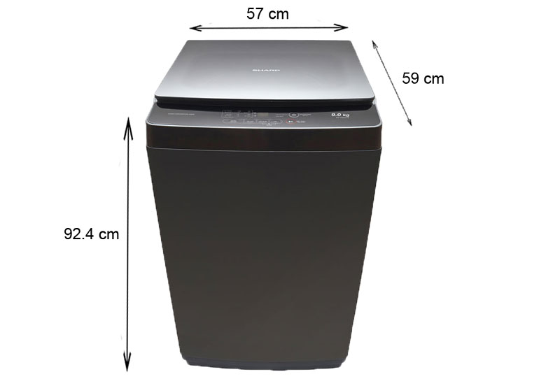 Máy giặt Sharp 9kg ES-Y90HV-S lồng đứng - Kích thước thực tế