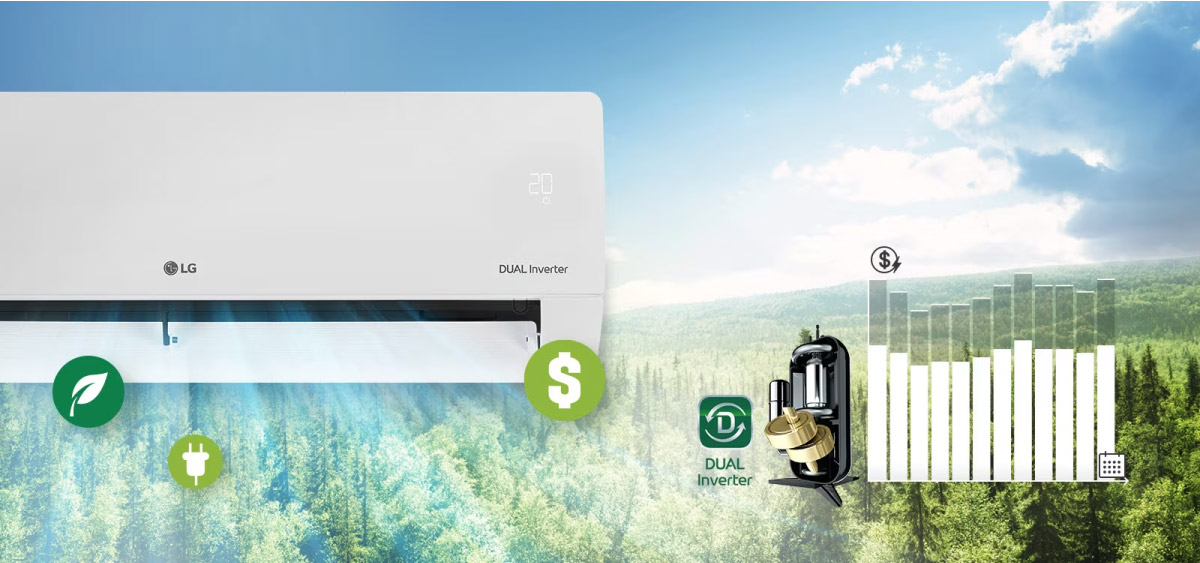 Công nghệ Dual Inverter giúp máy lạnh LG tối ưu điện năng hiệu quả