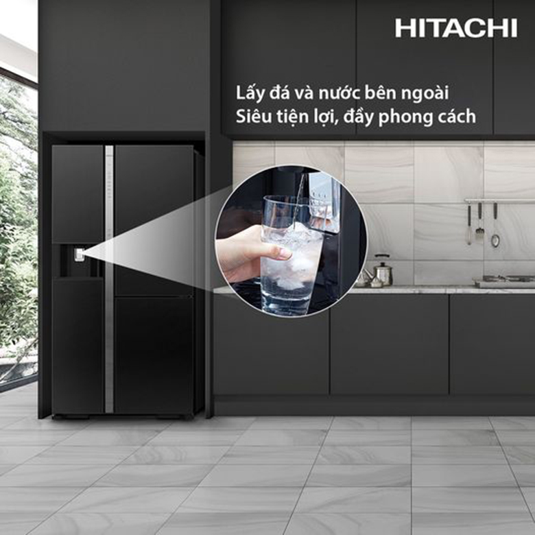 Tủ lạnh Hitachi R-MX800GVGV0 (GMG) lấy nước đá bên ngoài