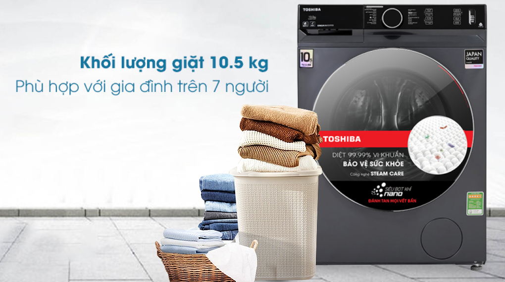 Máy giặt Toshiba Inverter 10.5 Kg TW-BK115G4V (MG) - Khối lượng giặt