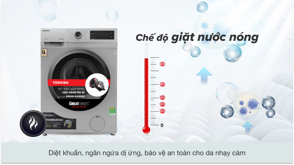 Máy giặt Toshiba Inverter 9.5 Kg TW-BK105S3V(SK) - Giặt nước nóng