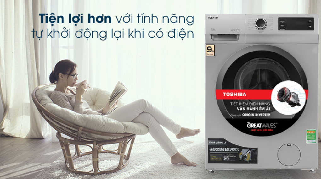 Máy giặt Toshiba Inverter 9.5 Kg TW-BK105S3V(SK) - Tự khởi động lại khi có điện
