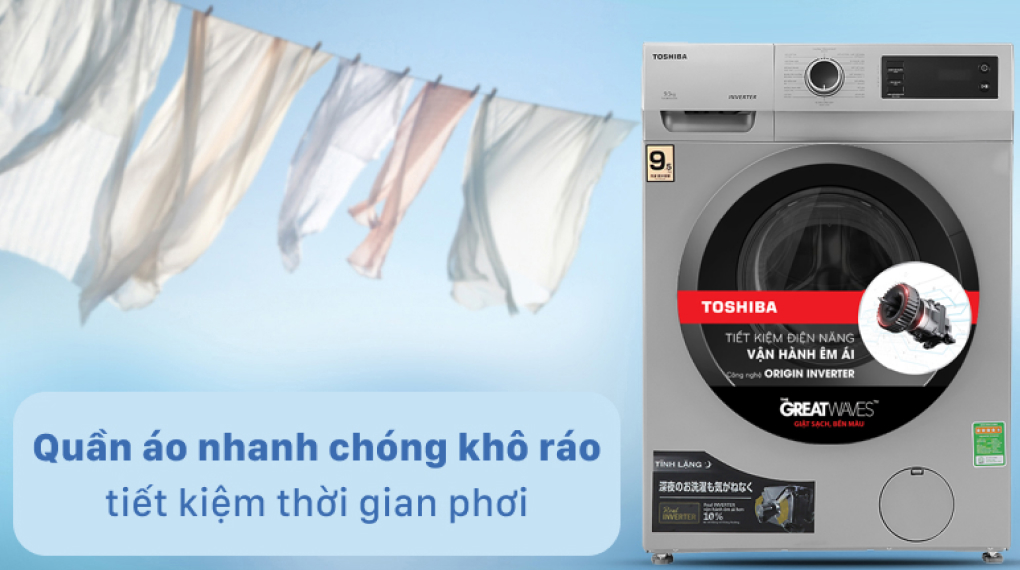 Máy giặt Toshiba Inverter 9.5 Kg TW-BK105S3V(SK) - Khô nhanh chóng