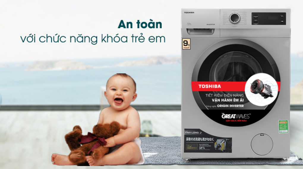 Máy giặt Toshiba Inverter 9.5 Kg TW-BK105S3V(SK) - Khóa trẻ em